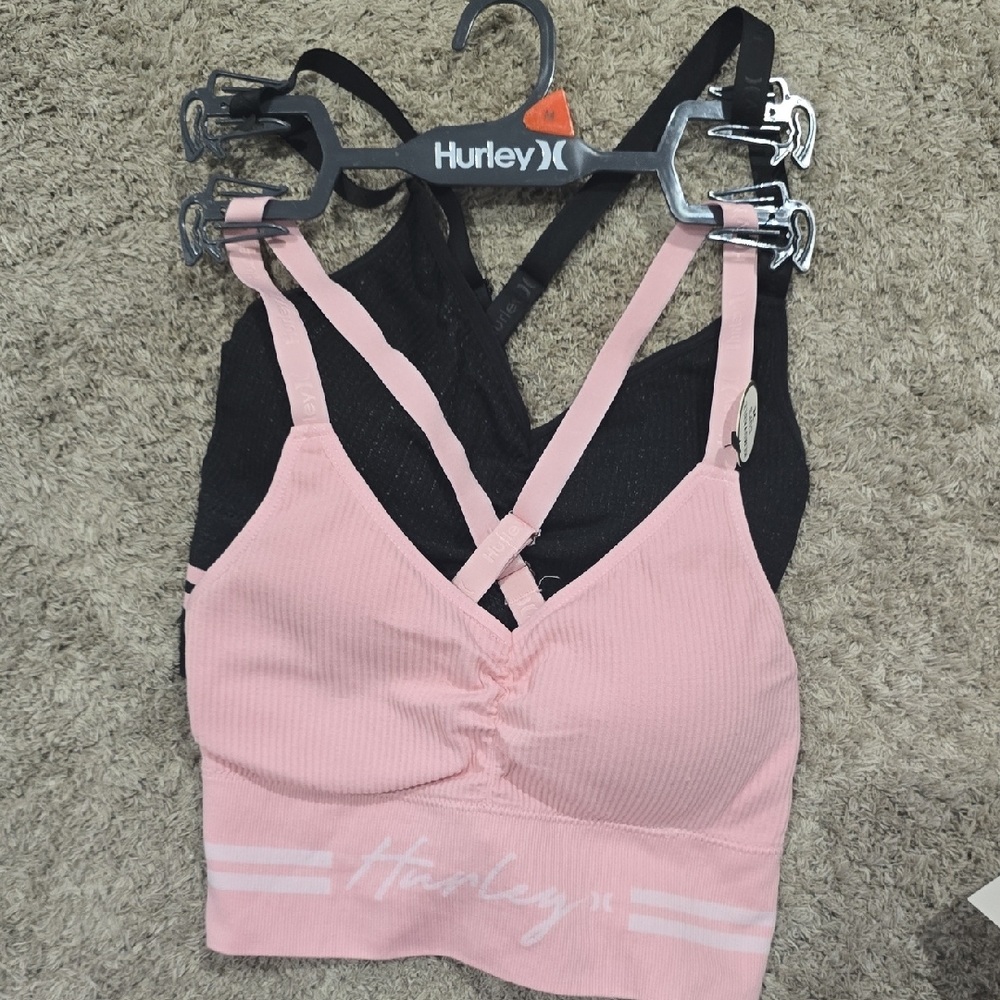 Hurley Pink and Black Intimates Bras with Crisscross Straps
